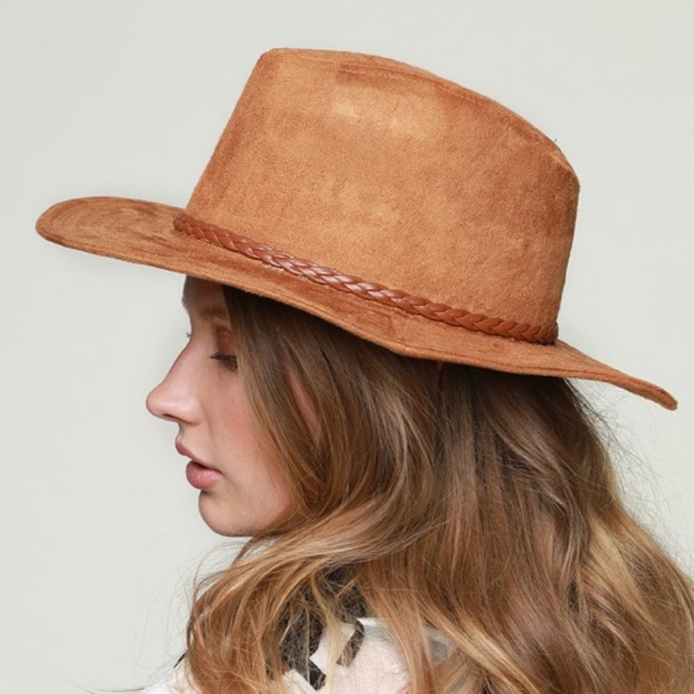 Faux Suede Panama Hat "Tan"
